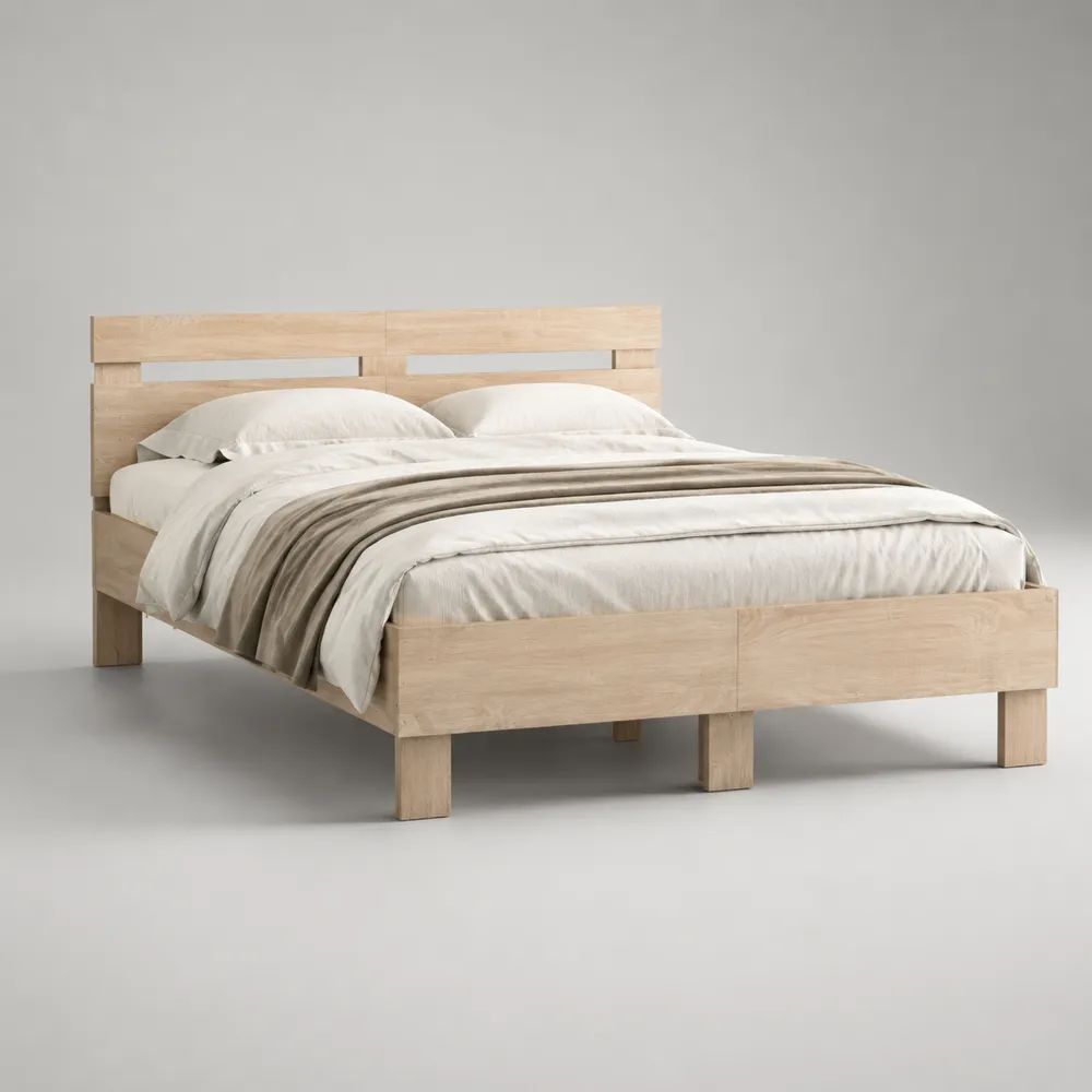 Letto matrimoniale in legno naturale con rete a doghe, per materasso 160 x 200 cm, dimensioni 168 x 210 x 100 cm