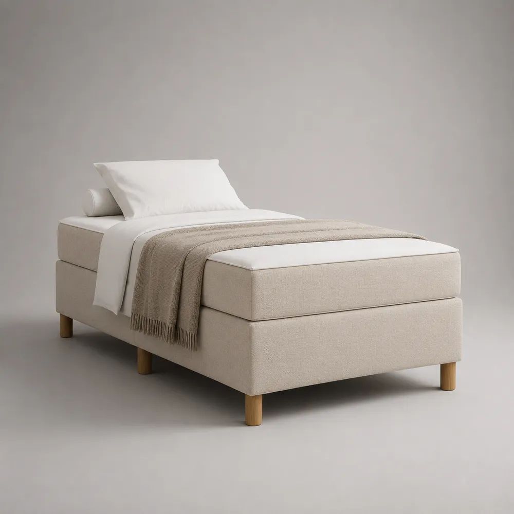 Letto singolo continentale imbottito beige con materasso, 90 x 200 cm