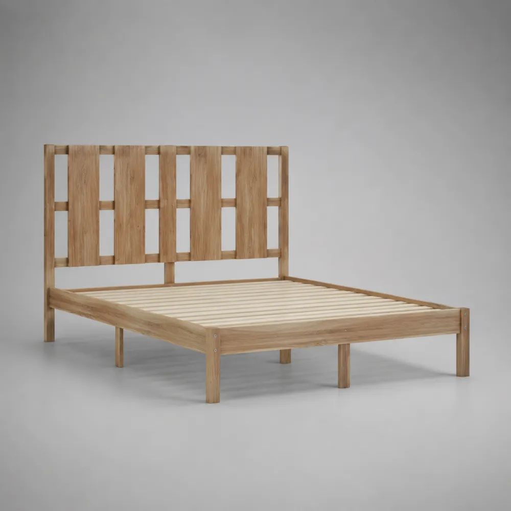 Letto matrimoniale in legno massello marrone naturale 168 × 209 × 110 cm, vano materasso 160 × 200 cm, con rete a doghe e testiera