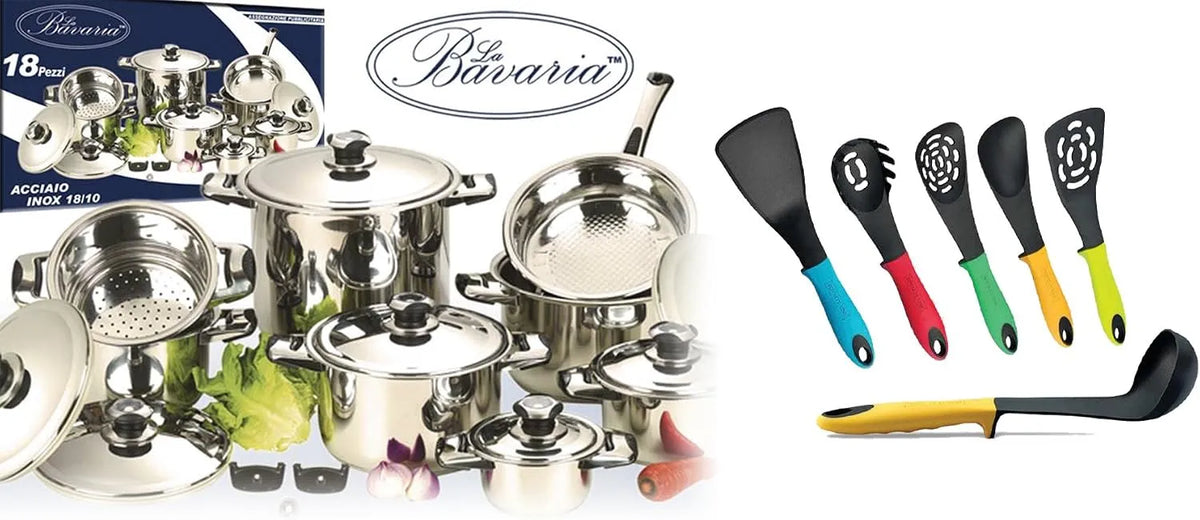 set di pentole e padelle, Batteria, acciaio inox, 24 Pezzi