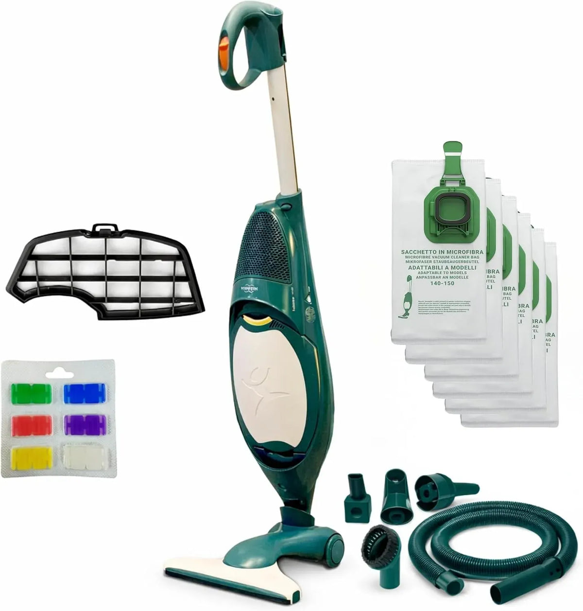 Aspirapolvere, 2,5 L, Aspirapolvere VK140 HD40, FOLLETTO + Spazzola + 6 Sacchetti + Tubi + Girasole, 74 dBA, Garanzia 2 Anni, Sacco 2,5L