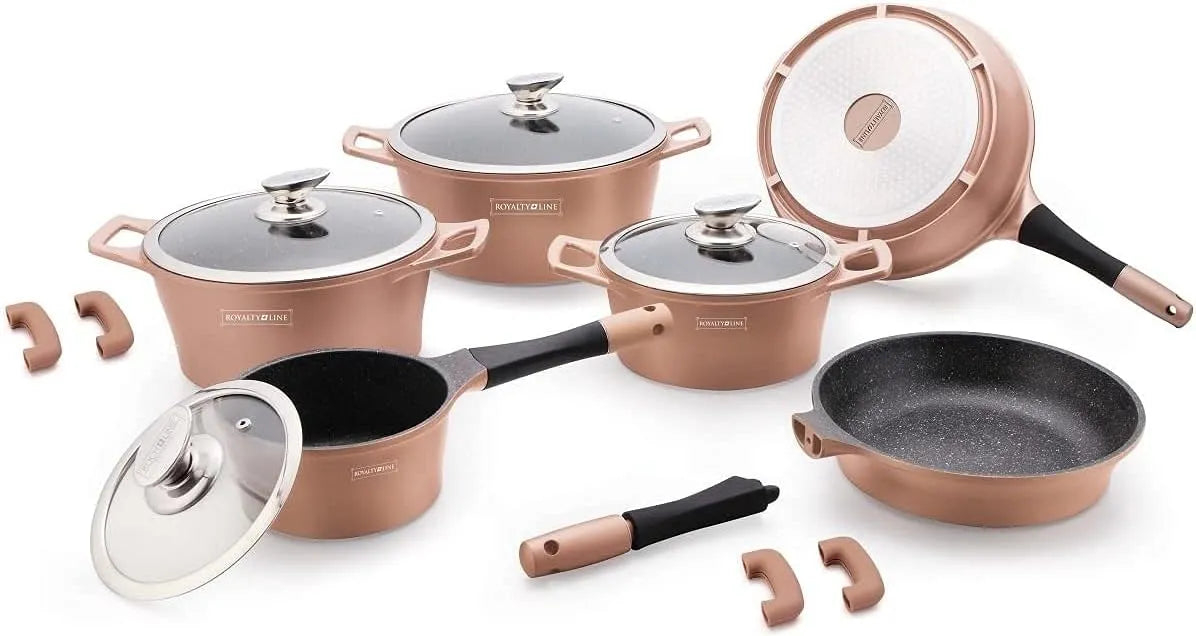 SET 14 RL-ES1014M SET 14 PEZZI IN PIETRA PENTOLE PADELLE e COPERCHIO LAVICA ROY, per USO per uso professionale E DOMESTICO, RAME, MODELLO RL-ES1014M