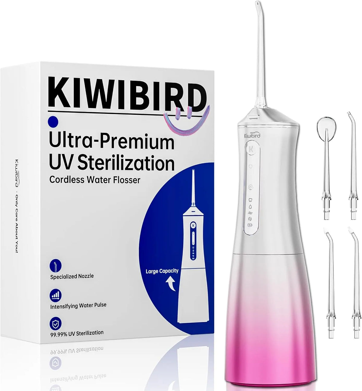 IPX7 impermeabile, Idropulsore dentale senza fili con luce UVC, per uso domestico e in, 3 modalità, serbatoio da 300 ml, irrigatore orale portatile