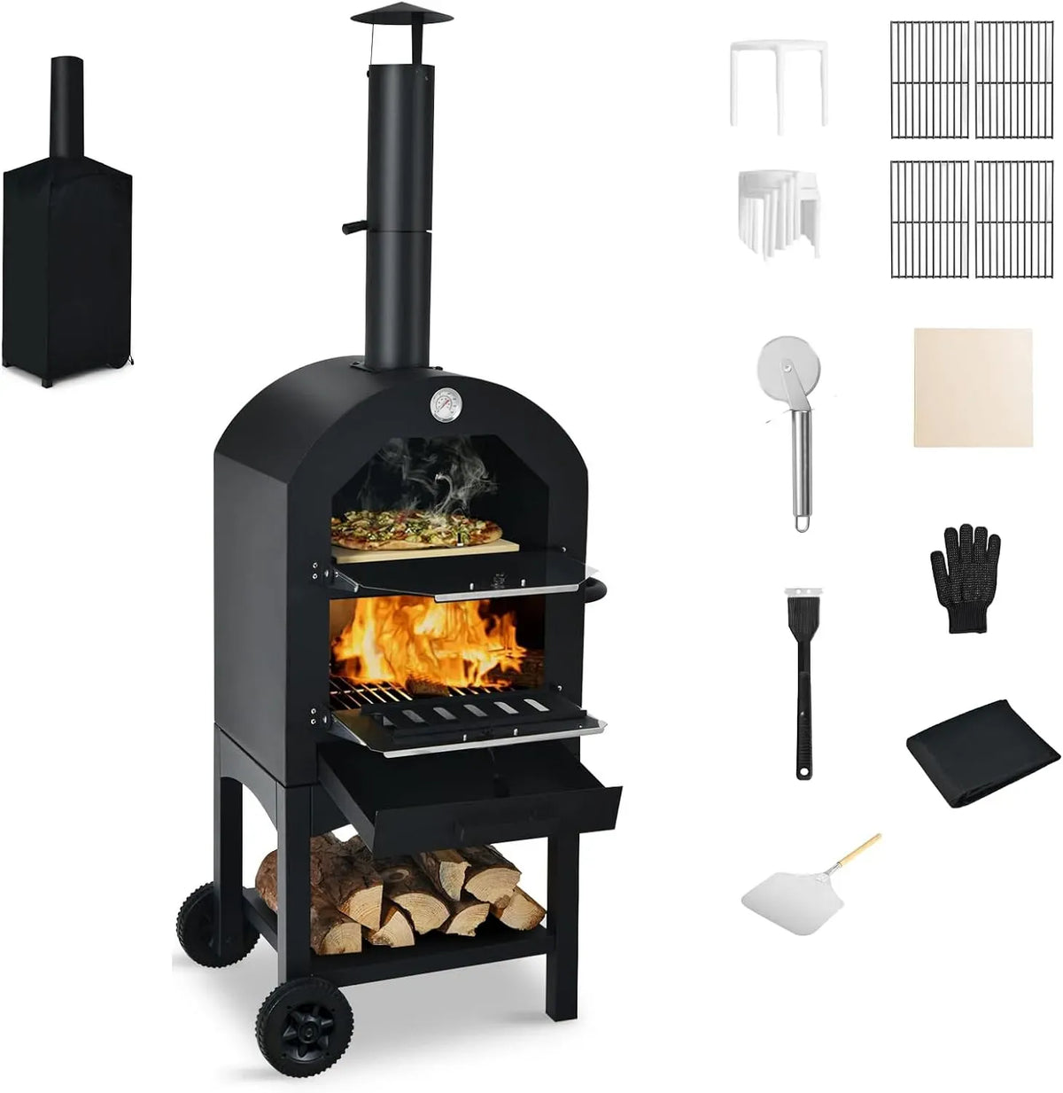 Forno elettrico per pizza, 200 a 350 °C, KOMFOTTEU, portatile, pietra refrattaria, barbecue