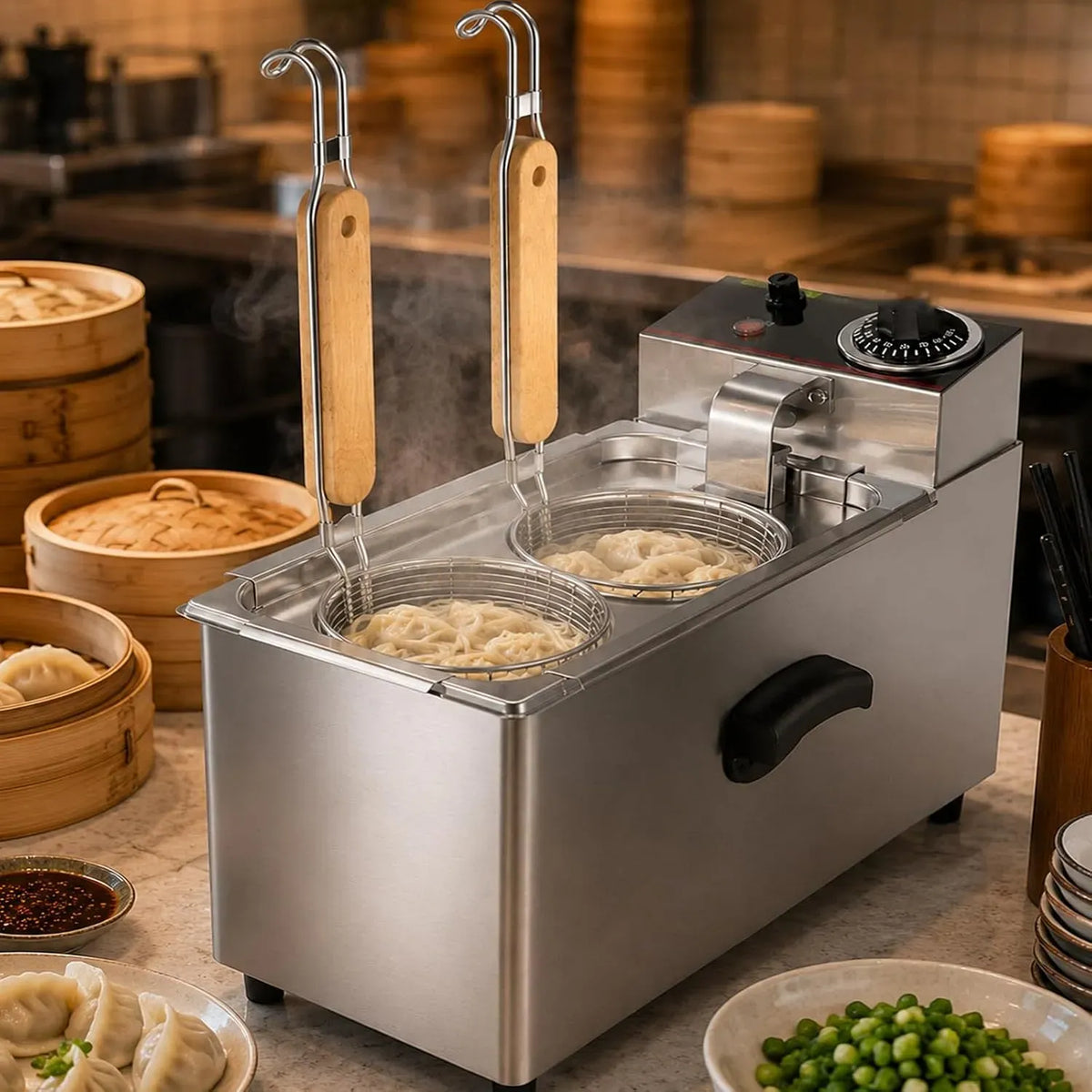 Bollitore elettrico 2Cestelli, professionale, bollitore per bevande, Macchina Bollitore per Noodle Commerciale a