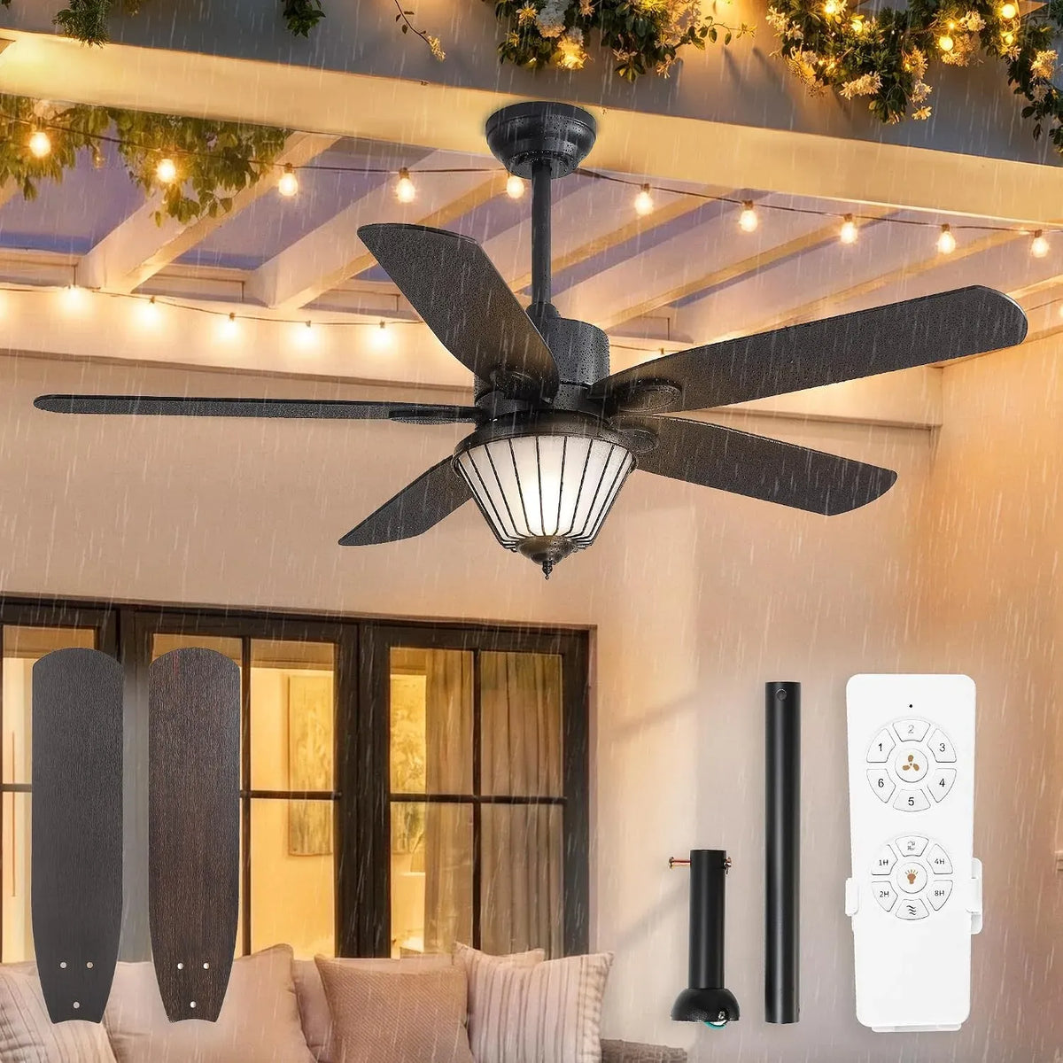 Ventilatore, 52 pollici, esterno, IP65, motore CC silenzioso a 6 velocità, 5 pale a doppia finitura
