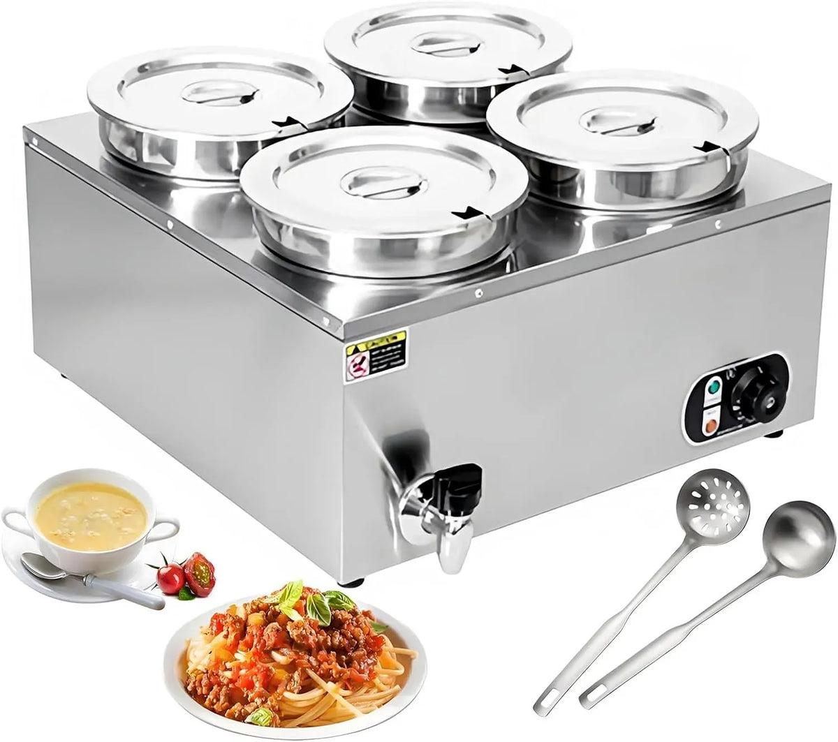 X 4 Scaldazuppe Elettrico Commerciale dotato di Temperatura Regolabile, Bagnomaria in Acciaio Inox per Catering E Ristoranti, 7l