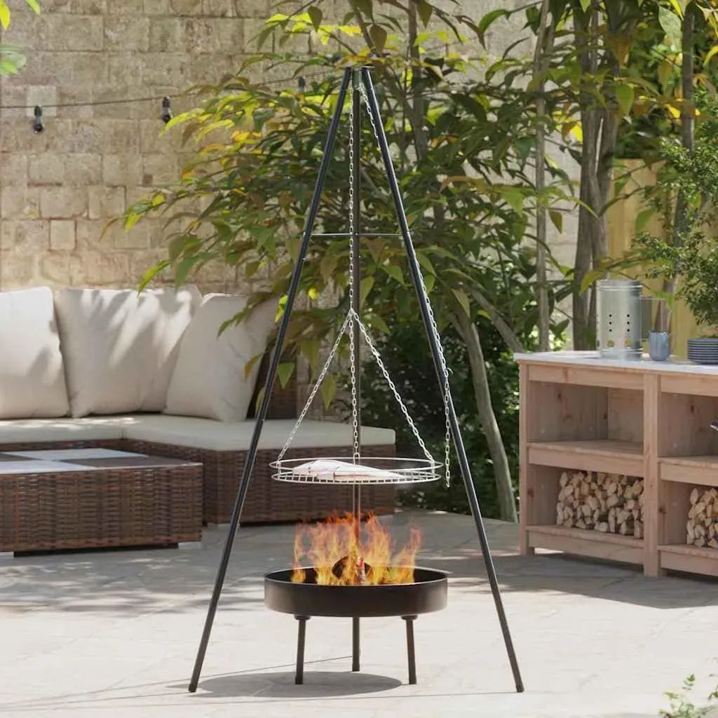 Accessorio per elettrodomestico, 92 x 92 x 171,5 cm, acciaio inox, nero, picnic e barbecue, Treppiede per falò in acciaio nero, 3 pezzi