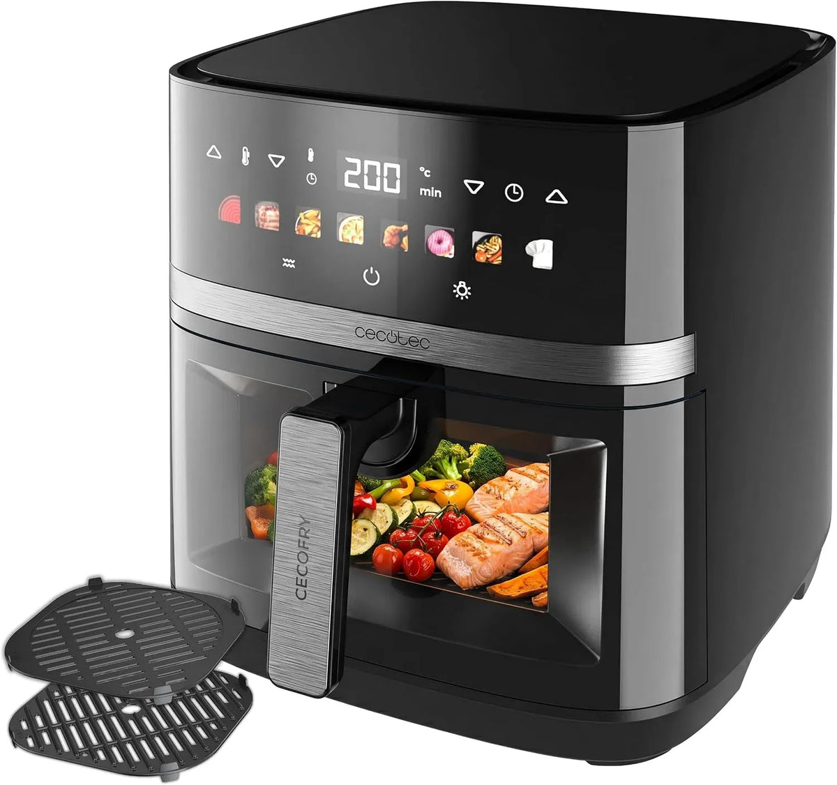 Cecotec Friggitrice ad aria, 8 L, 2200 W, 80 a 200 °C, grill, 2 zone di temperatura, 8 Menu e Finestra