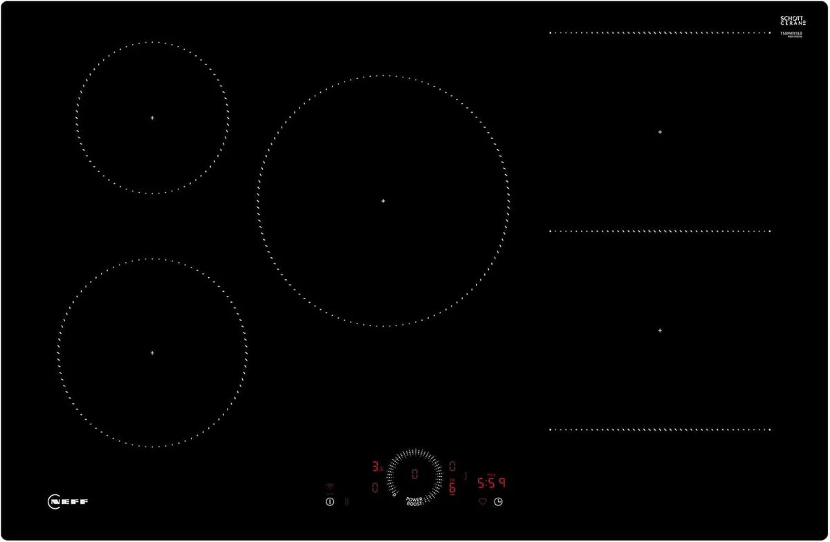 NEFF N 70 T58PHW1L0 Piano cottura a induzione, 80 cm, piastra a induzione, touch, Home Connect, nero, i vetroceramica autoporta te, Twist Touch