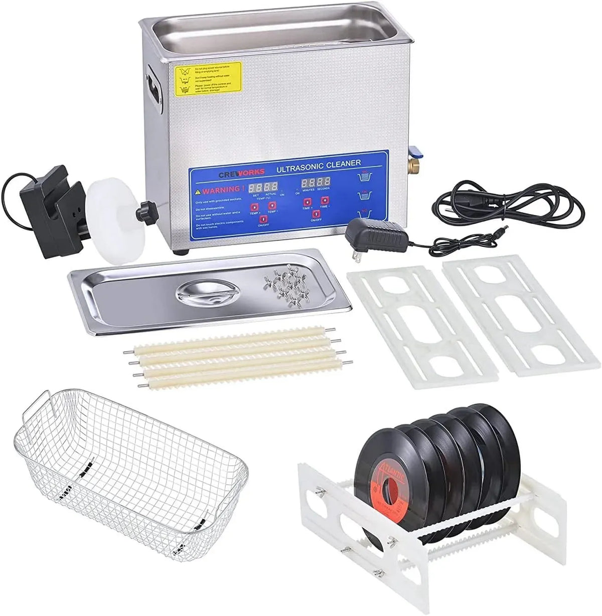riscaldatore, pulitore, vasca per pulizia a ultrasuoni, 6 L, portatile, timer, funzione riscaldante, per dischi in vinile con pulitore a ultrasuoni