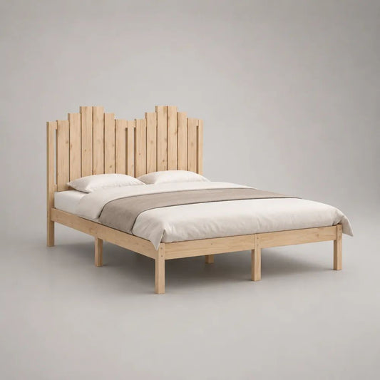 Letto matrimoniale 160 x 200 cm in pino massello naturale con testiera a doghe verticali, 208 x 168 x 150 cm