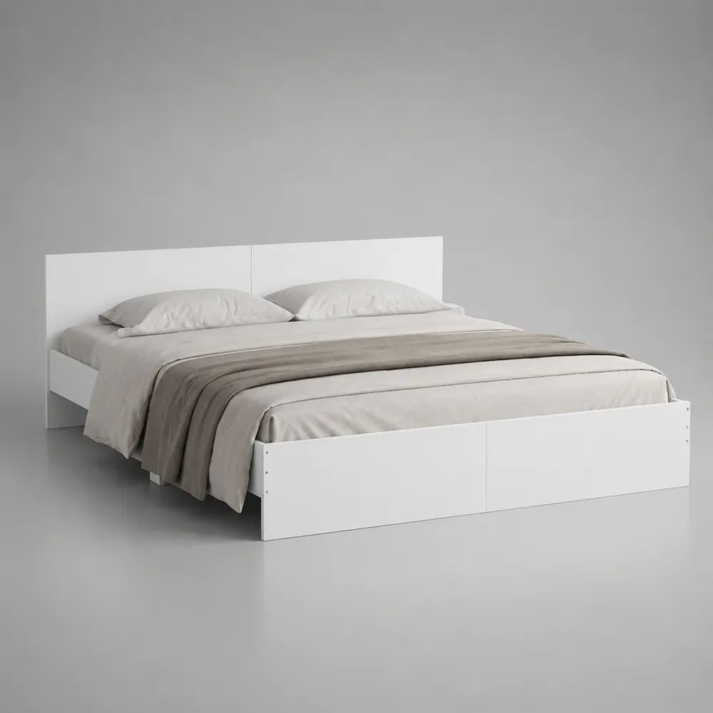 Struttura letto matrimoniale bianca in pannelli di particelle laminati con testiera, per materasso 160 x 200 cm, dimensioni 166 x 206 x 90 cm