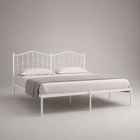 Letto matrimoniale in acciaio bianco con testiera e rete, superficie di riposo 160 x 200 cm, dimensioni 166 x 208 x 105 cm