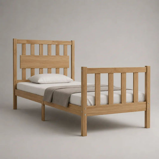 Struttura letto singolo in legno massello di pino marrone naturale, 100 x 200 x 110 cm, per materasso 90 x 190 cm