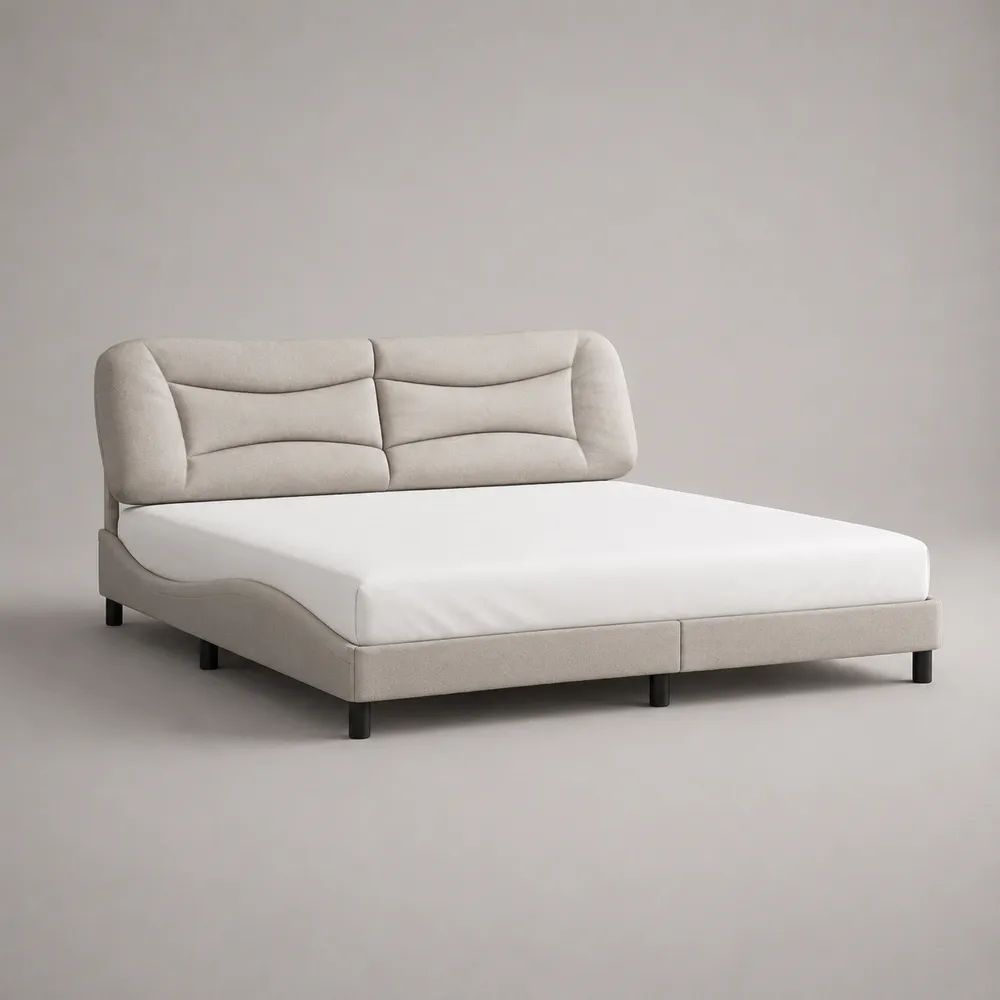 Letto matrimoniale imbottito 180 x 200 cm in tessuto beige con testiera curva e rete a doghe
