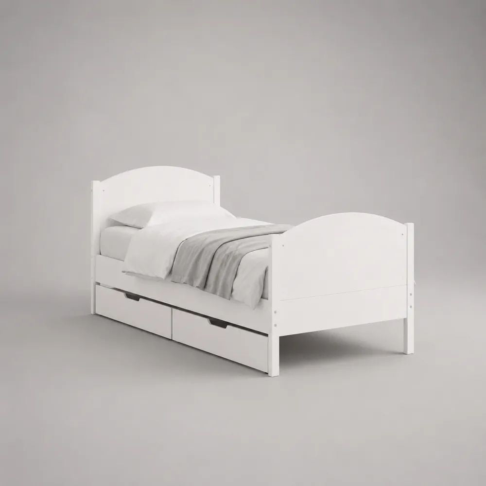 Letto singolo per bambini in legno bianco con 2 cassetti, materasso 90 x 190 cm, 198 x 98 x 90 cm