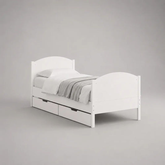 Letto singolo per bambini in legno bianco con 2 cassetti, materasso 90 x 190 cm, 198 x 98 x 90 cm