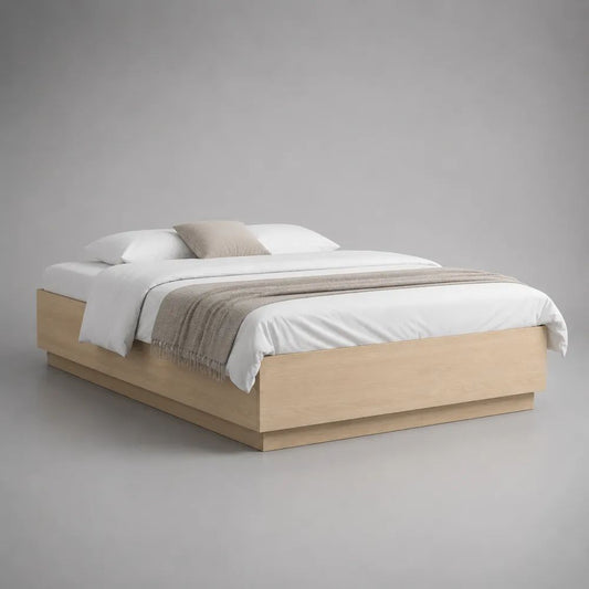 Letto matrimoniale a piattaforma 160 x 200 cm senza testiera in pannello truciolare effetto rovere chiaro, 205 x 166 x 40 cm