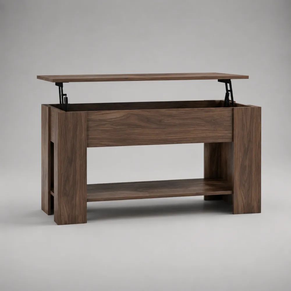 Tavolino rettangolare elevabile in MDF impiallacciato, marrone noce e nero, 100 x 50 x 50 cm