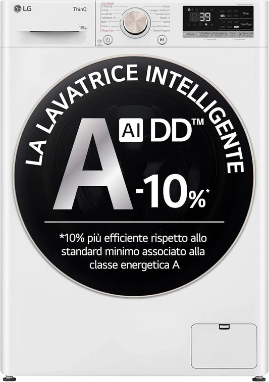 LG F4R7010TSWG Lavatrice, 7 programmi, 10 kg, classe energetica A, libera installazione, Wi-Fi, vapore, bianco, Funzione TurboWash 360, 1400 Giri