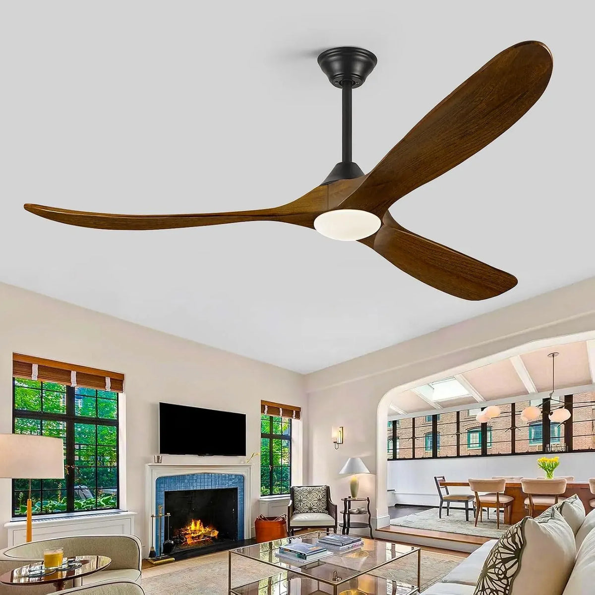 Ventilatore, 152 Cm, ventola per circolazione dell'aria, Ventilatore Da Soffitto In Legno Da 152 Cm Con Luce