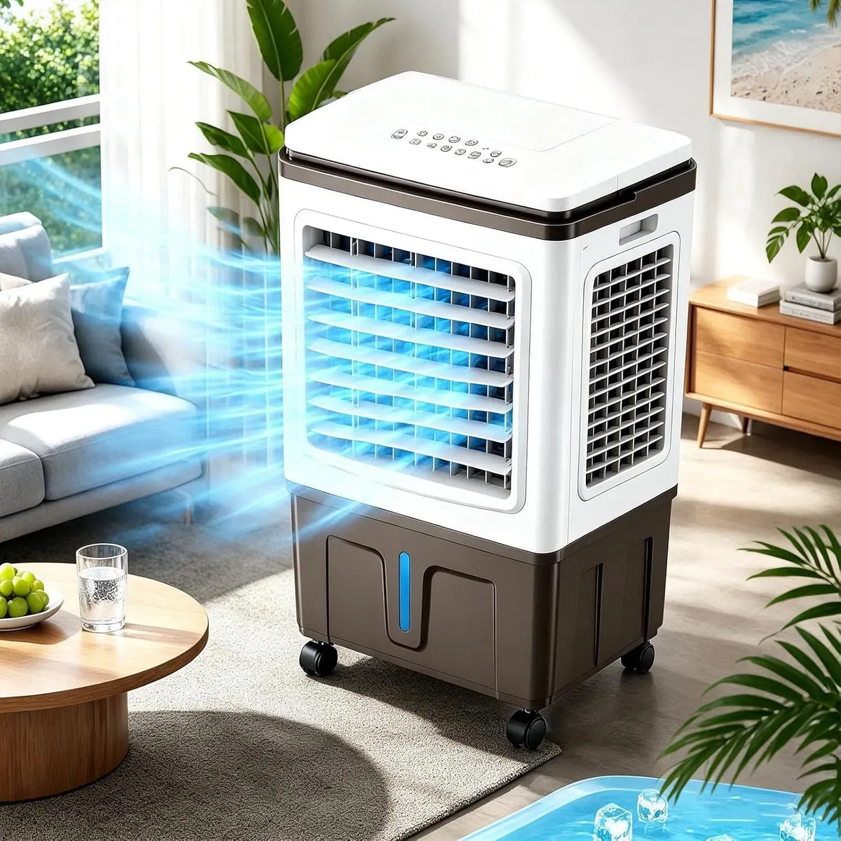Raffrescatore evaporativo, 40 L, ampio serbatoio, Ventilatore Silenzioso con Telecomando 40L