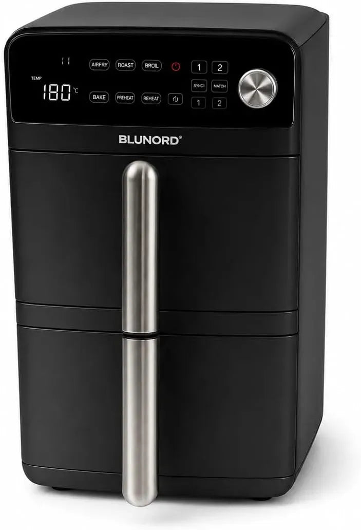 Friggitrice ad aria 5L+5L, 10 L, 6 programmi, touch, 2 Griglie Incluse per 4 Pietanze, Display Touch