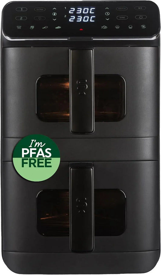 Friggitrice ad aria, 9 L, 2400 W, 2 cestelli, friggitrice elettrica senza olio, Salter VertiCook Friggitrice ad aria