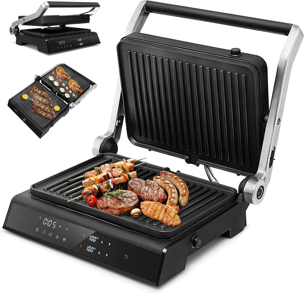 RELAX4LIFE Piastra, piastra per panini e sandwich, 2000 W, timer, per Panini e BBQ