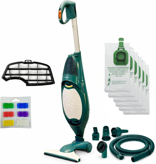 Aspirapolvere, 2,5 L, Aspirapolvere VK140 HD40, FOLLETTO + Spazzola + 6 Sacchetti + Tubi + Girasole, 74 dBA, Garanzia 2 Anni, Sacco 2,5L