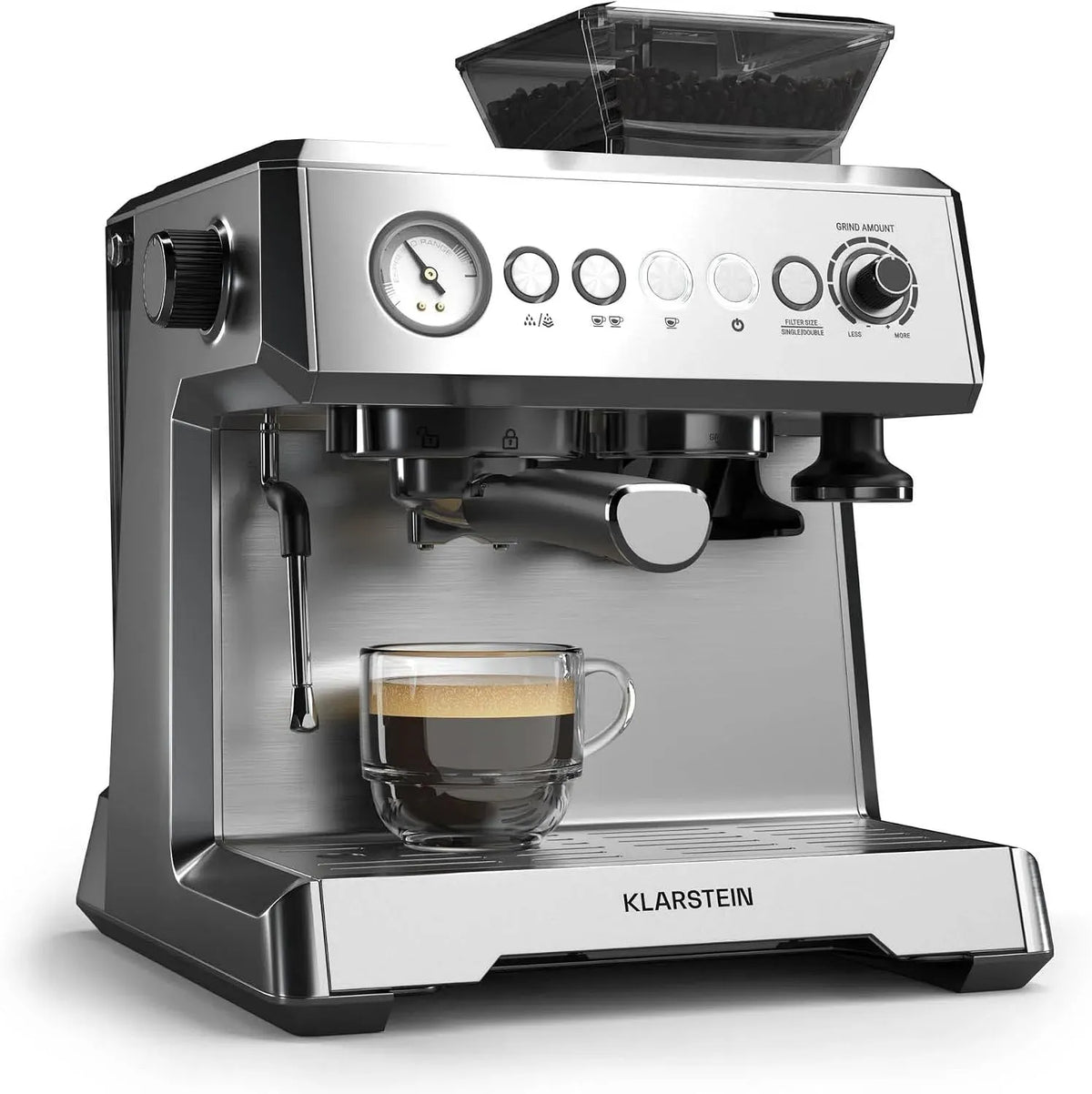 Klarstein Macchina da caffè, 2,3 L, 1350 W, ampio serbatoio, vapore, 20 Bar, Beccuccio del Vapore