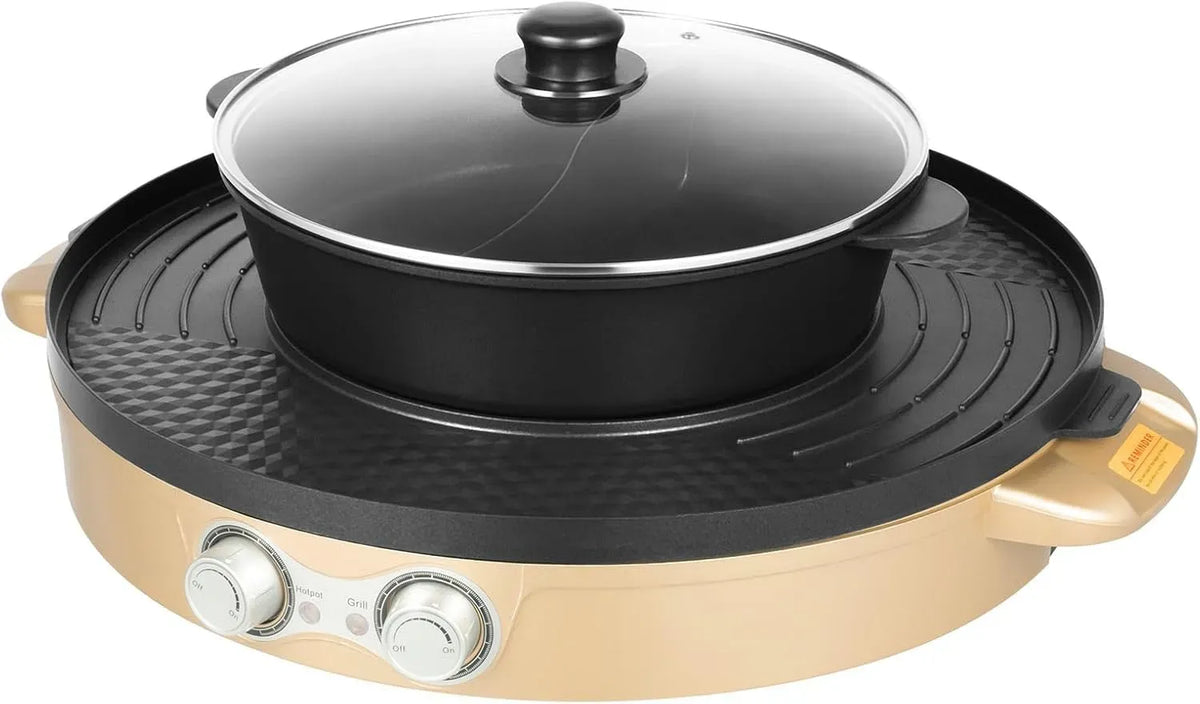 Pentola e padella, 17,32 pollici, 2200 W, rivestimento antiaderente, diametro adatto per fonduta e barbecue a casa, funzione 2 in 1