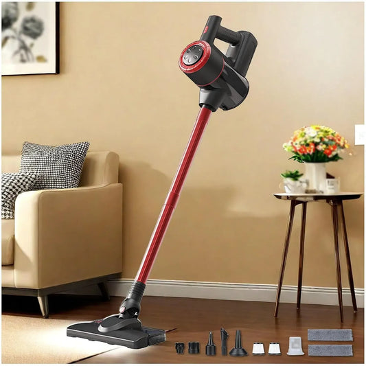 Aspirapolvere 18KPa/120W/35Mins, 120 W, vapore, rosso, Lavapavimenti Senza Filo 5 in 1, Tappeti