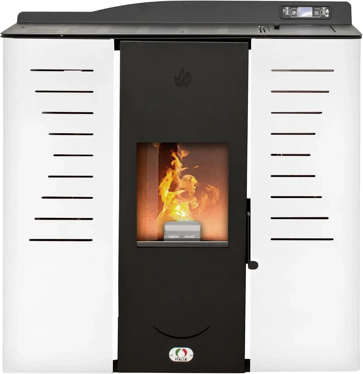 16H A PELLET ITALIA Italia 25 KW, Stufa a Pellet Idro per Riscaldamento e Acqua Calda Efficienza 90% Scalda 180m² Design Slim Autonomia Programmabile
