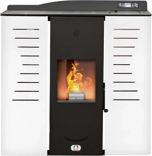 16H A PELLET ITALIA Italia 25 KW, Stufa a Pellet Idro per Riscaldamento e Acqua Calda Efficienza 90% Scalda 180m² Design Slim Autonomia Programmabile