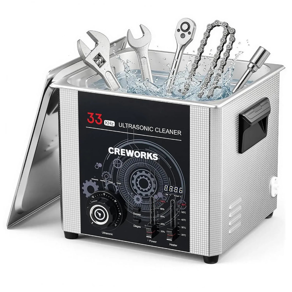 33kHz vasca per pulizia a ultrasuoni, Pulitore, 10 L, 240 W, 300 W, timer, industriale, professionale, 2 zone di temperatura, funzione riscaldante