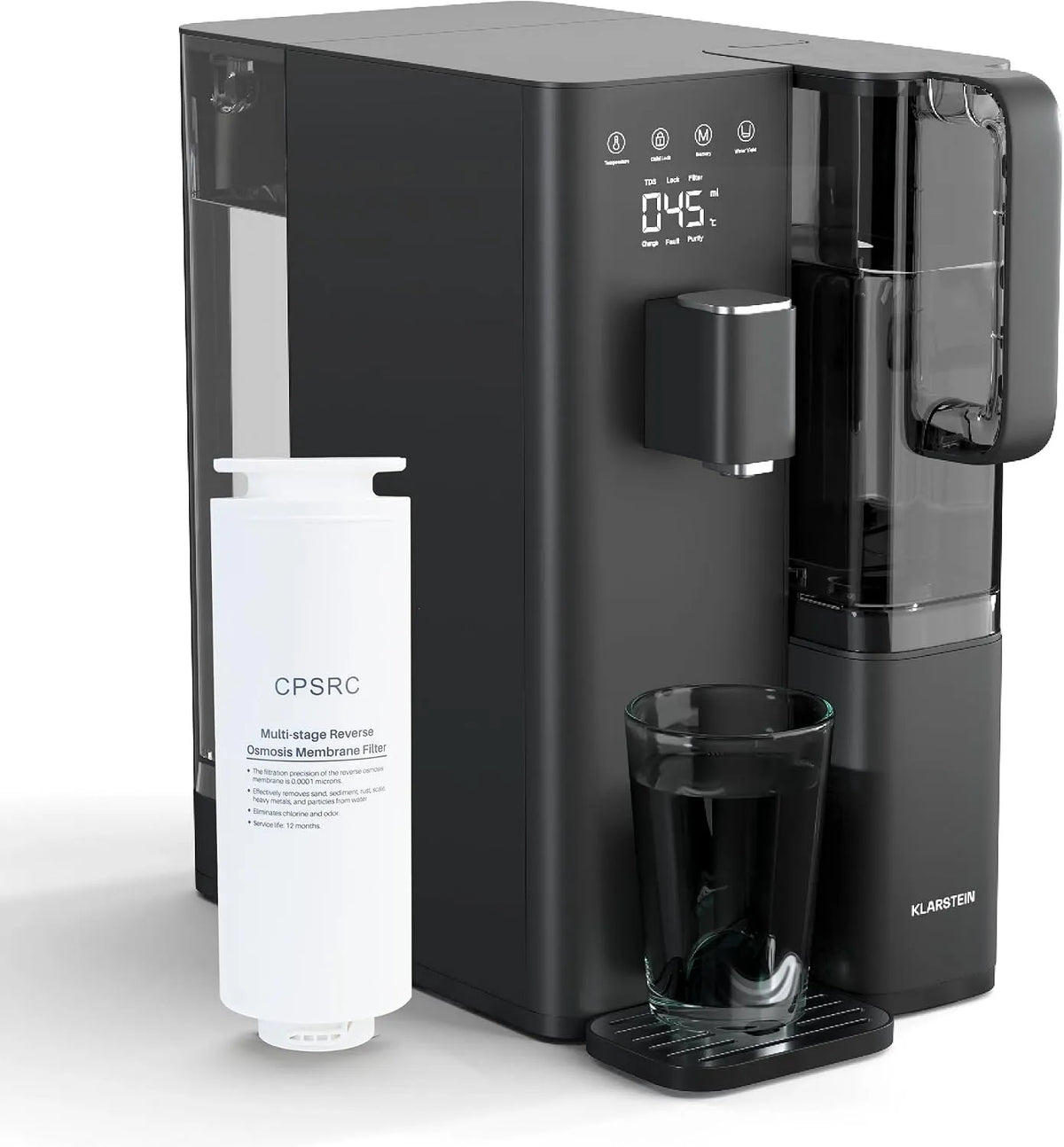 Klarstein Dispenser, Filtro, erogatore di acqua calda, sistema di filtrazione acqua potabile, touch, blocco bambini, ampio serbatoio, 1,5 L