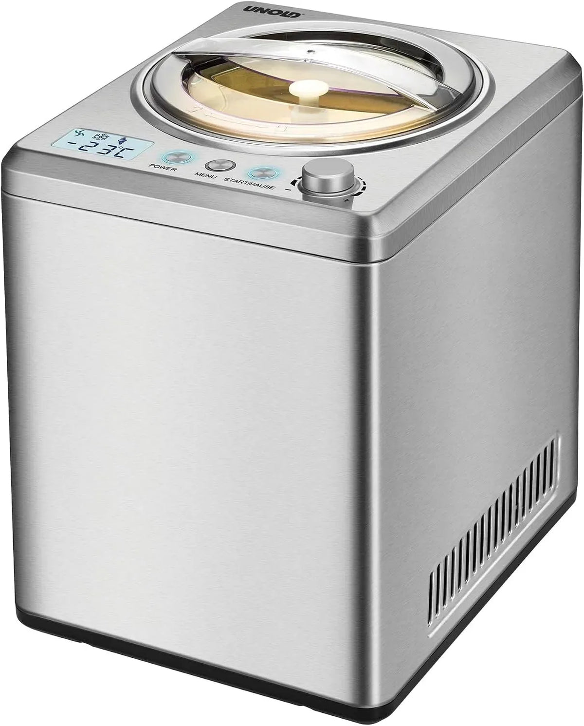 display LCD, acciaio inossidabile, per completamente automatica, Unold 48880 Gelatiera Profi Plus, 2,5 L, timer, anche per gelati vegani, compressore