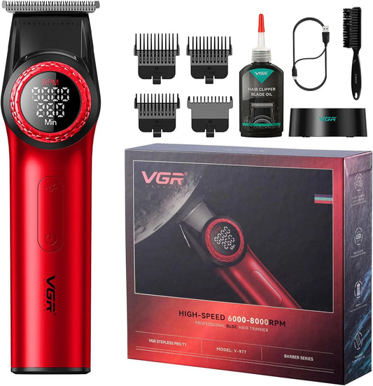 VGR 977 977 Tagliacapelli Professionale da Uomo, Rosso, 8000 Giri/min T-Blade Tagliacapelli senza Fili a Distanza Zero Parrucchieri Ricaricabili