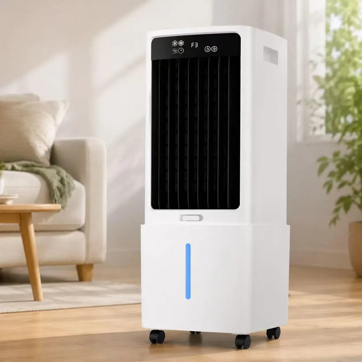 Raffrescatore evaporativo 12h, 12 L, portatile, timer, 3 velocità, oscillazione