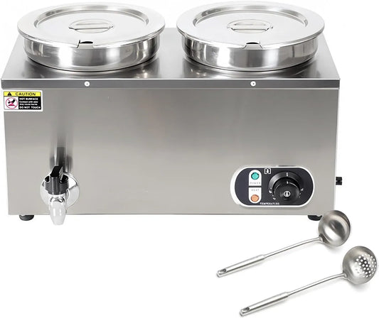 X 2 1500 W con Sistema Anti-scottatura a Secco e Pulsante di Reset, per Scaldazuppe Elettrico Professionale, bagnomaria in Acciaio Inox da 7 Litri