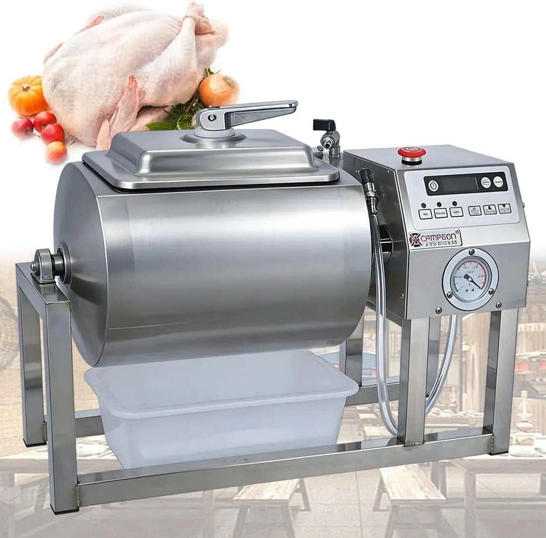 per Carne, Tumbler Marinatore Sottovuoto, Marinatura Rapida in 15-30 Minuti, 3 velocità Regolabili, Timer 1-99 Min, Rotazione Bidirezionale, Pesce