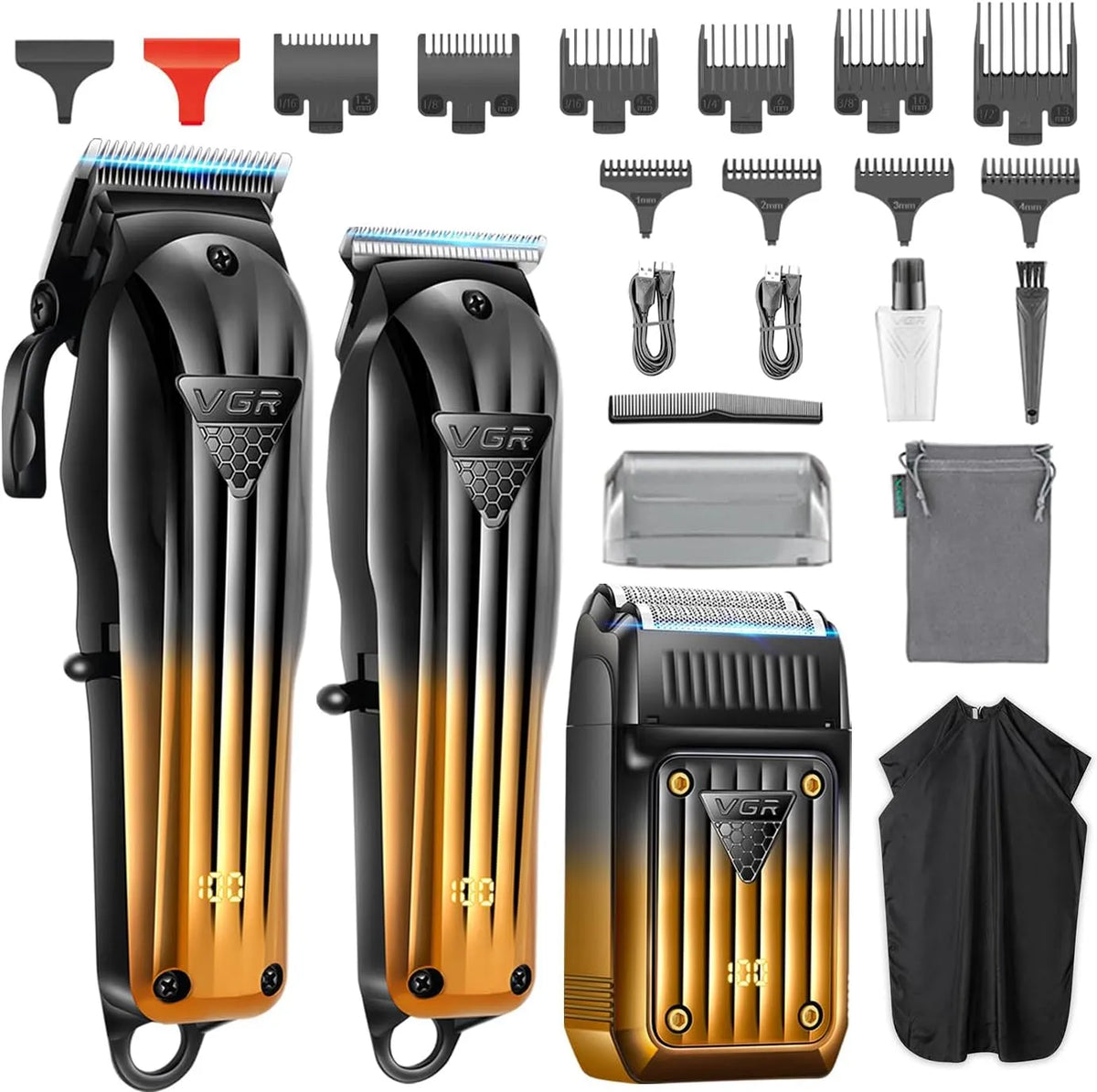 VGR 644 Tondeuse per Barba Senza Fili & Rasoi Elettrici, 644 Tagliacapelli Professionale per Uomini, Kit di Taglio per Barbiere Ricaricabile da 3