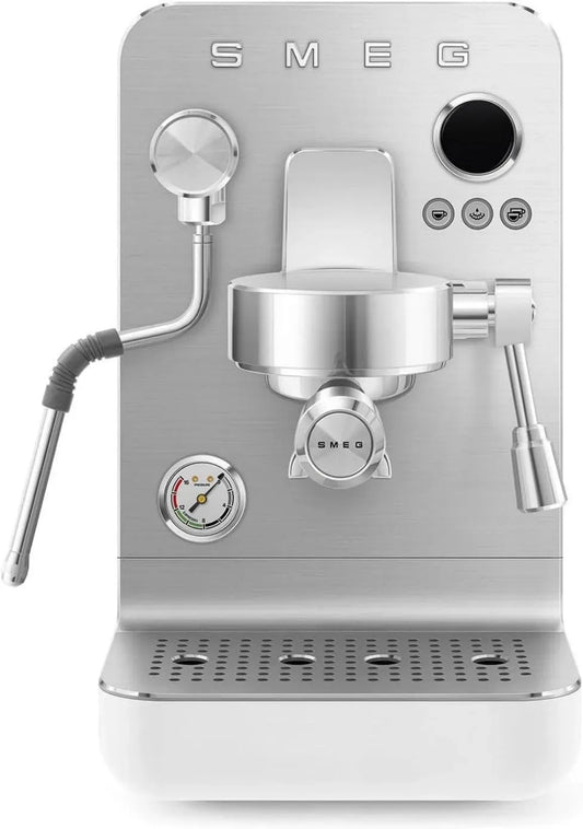 Smeg EMC02 Macchina da caffè, 1,7 L, 1700 W, ampio serbatoio, vapore, rimovibile, bianco, Lancia Vapore e Portafiltro Professionali