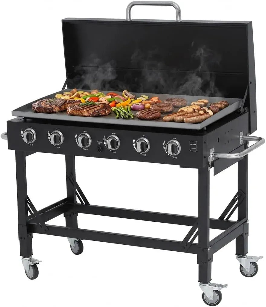 Copertura, Barbecue, barbecue alimentato a gas, 108x53 cm, 22.2 kW, ruote di trasporto, acciaio inox, nero, METRO PROFESSIONAL