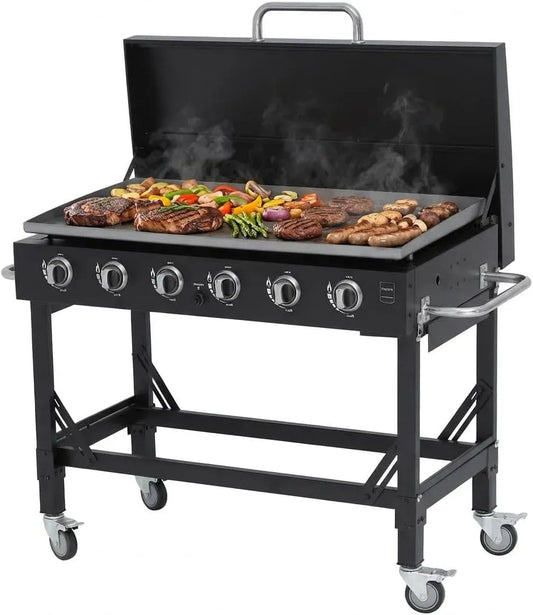Copertura, Barbecue, barbecue alimentato a gas, 108x53 cm, 22.2 kW, ruote di trasporto, acciaio inox, nero, METRO PROFESSIONAL