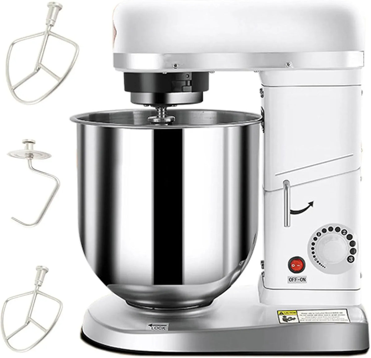 Robot da cucina 5L/7L/10L, 10 L, 3 velocità, acciaio inox, bianco, Ciotola in Acciaio Inossidabile da