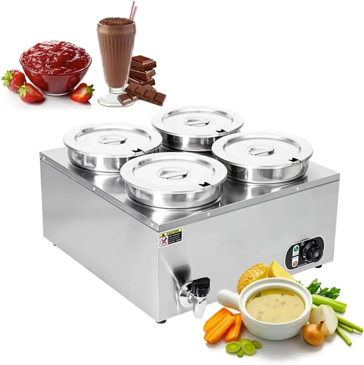 Scaldavivande da buffet, 537x537x315mm, 1500 W, 30 a 85 °C, vapore, professionale, 2 zone di temperatura, 1500W Commerciale Bagnomaria
