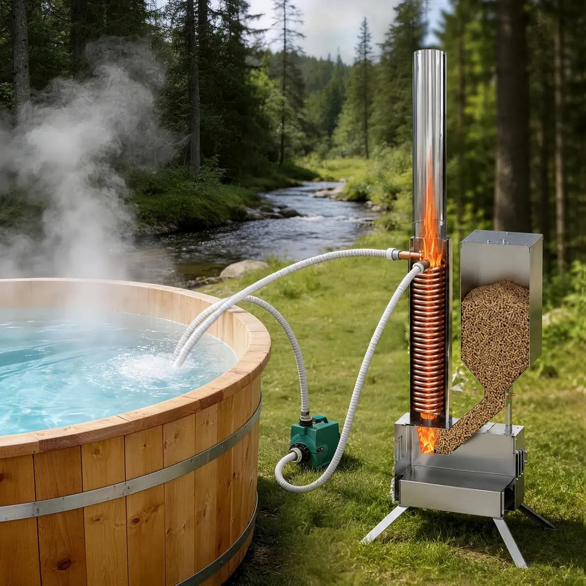 POOLTECH, per esterni, Riscaldamento per piscina in legno, colore verde, ECO POOLTECH